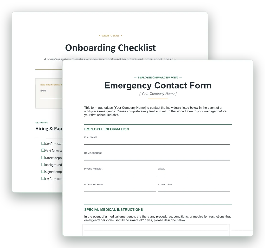 The onboarding checklist and the emergency contact form